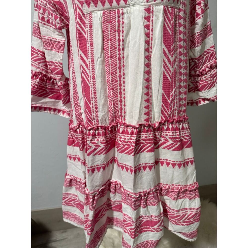 THML Cotton pink white embroidered geometric tunic dress M - Picture 9 of 10